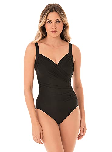Miraclesuit Women's Swimwear Slimming Sanibel Tummy Control Underwire One Piece Bathing Suit Swimsuit, Black, 16