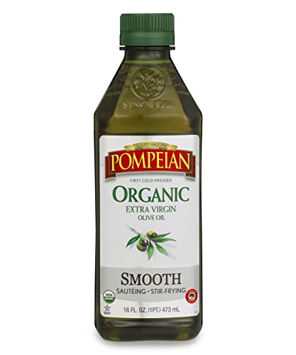 Pompeian USDA Organic Smooth Extra Virgin Olive Oil, First Cold Pressed, Smooth, Delicate Flavor, Perfect for Sautéing & Stir-Frying, 16 FL. OZ.
