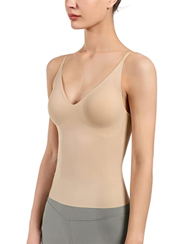 Women's Fit Camisole with Built in Bra - Spaghetti Straps Camis Tank with Shest pad One-Piece Cut Seamless (XL, A-Style-Complexion)