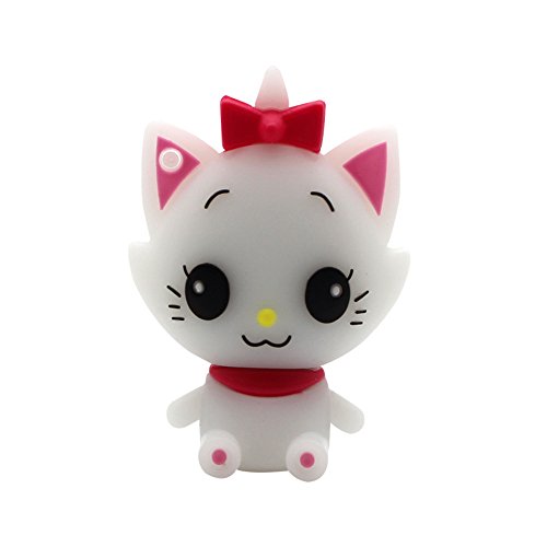 2.0 White Kitty Cat Pink Bow 32GB USB External Hard Drive Flash Thumb Drive Storage Device Cute Novelty Memory Stick U Disk Cartoon Animal