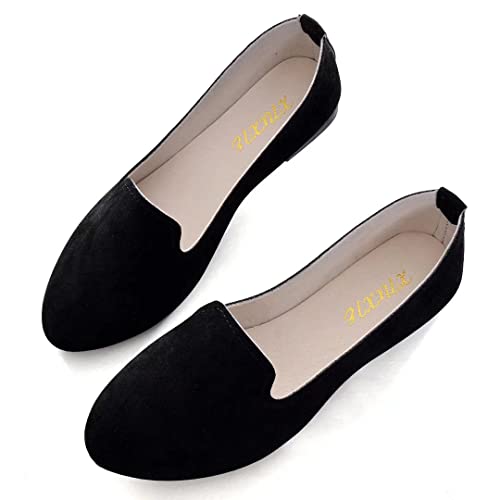 TN TANGNEST Slduv7 Women Pointed Comfortable Flat Ballet Shoes Black 39(7)