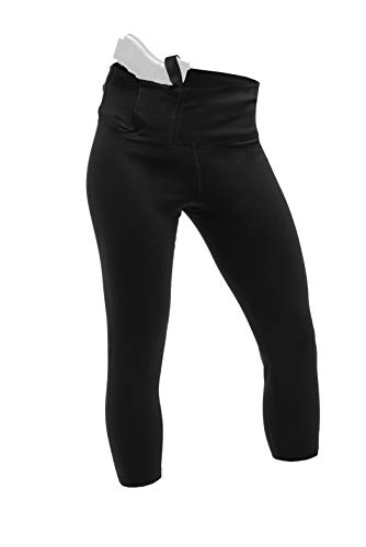 ConcealmentClothes Women's Holster Leggings for Secure CCW Concealed Carry, Capri Length, Black, Medium