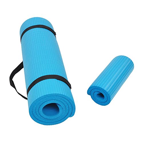 Signature Fitness All Purpose 1/2-Inch Extra Thick High Density Anti-Tear Exercise Yoga Mat and Knee Pad with Carrying Strap, Blue