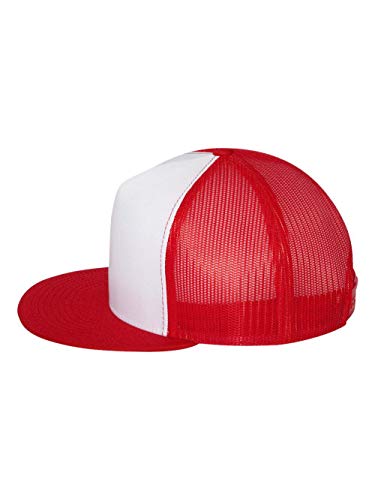 Yupoong Five-Panel Classic Trucker Cap - One Size - Red/ White/ Red