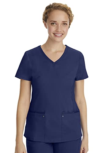 healing hands Yoga Scrubs Top for Women Purple Label 2 Pocket V-Neck Women's Scrub Top 2245 Juliet Navy XL