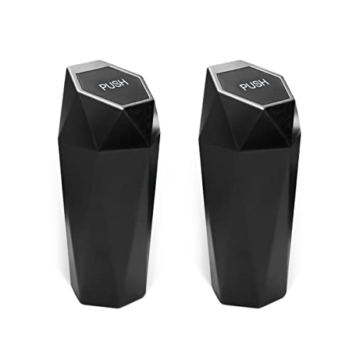 2PCS Car Trash Can with Lid, Mini Portable Auto Garbage Can, Small Leakproof Diamond Design Trash Dustbin, Waterproof Vehicle Rubbish Bins for Automotive Car, Home, Office, Kitchen, Bedroom (Black,2)
