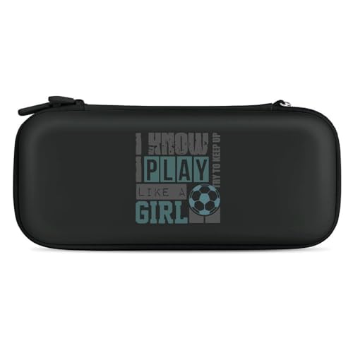Play Soccer Like A Girl Portable Protective Shell Compatible with Switch Case Wristlet Travel Bag with 15 Game Cartridges Black-style-10