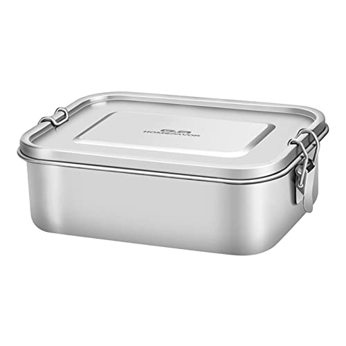 G.a HOMEFAVOR Stainless Steel Bento Lunch Box Container with Lock Clips Design, 1200ML Metal Lunch Box Containers - Dishwasher Safe - Stainless Lid - Leak Proof (No Compartments)