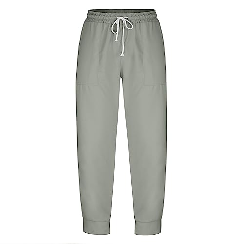 Mens Cargo Joggers with Pockets Sweat Pants for Mens Casual Drawstring Elastic Waist Solid Cargo Trousers Athletic-Fit Beam Feet Sport Pants Green L