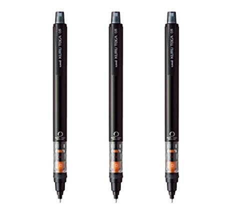 uni Mechanical Pencil Kurutoga Pipe Slide Model 0.5mm, Black Body (M54521P.24) 3 Pack