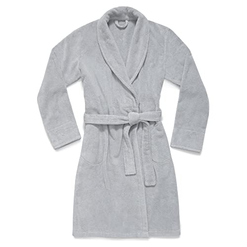 Brooklinen Super-Plush Unisex Robe - 100% Cotton, Small Size in Smoke Gray | Best Luxury Spa Robes