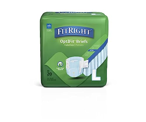 FitRight Ultra Adult Diapers, Disposable Incontinence Briefs with Tabs, Heavy Absorbency, Large, 44'-56', 4 packs of 20 (80 total)