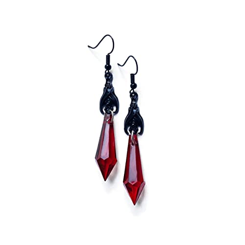 Gothic Dark Bat Dangle Earrings Red Black Crystal Gems Bat Earrings Punk Rock Style Bat Animal Earrings Halloween Costumes Earrings Jewelry for Women Teen Girls (Red)