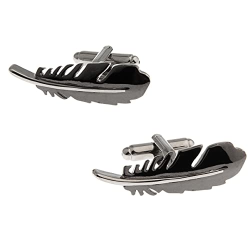 iGame Men's Cuff Links Copper Material Gunblack Color Feather Design Cufflinks with Gift Box