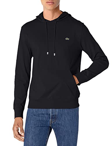 Lacoste mens Long Sleeve Hooded Jersey Cotton T-shirt Hoodie T Shirt, Black, Large US