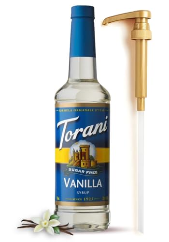 Torani Sugar Free Vanilla Syrup for Coffee 25.4 Ounces for Vanilla Flavored Syrup with Fresh Finest Syrup Pump Dispenser