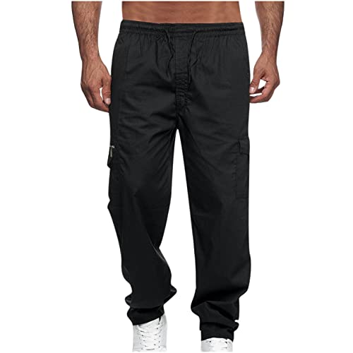 Feancey Black Pants Men, Men's Cargo Pants Athletic Workout Joggers Sweatpants Loose Fit Hiking Pants Casual Outdoor Trousers with Pockets Waterproof Hiking Pants Men