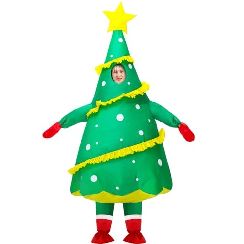 JUROSAICA Christmas Costume Adult Inflatable Christmas Tree Costume Blow Up Xmas Character Costumes for Women Men Holiday Vacation Costumes Funny Party Cosplay Costumes Xmas Suits Outfit