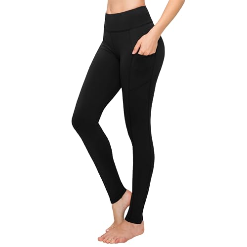 SATINA High Waisted Leggings for Women - Black Full Length with Pockets Women's Leggings