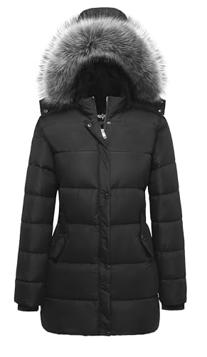 GGleaf Women's Winter Jacket Windproof Quilted Puffer Jacket Long Coat with Hood Black XXX-Large