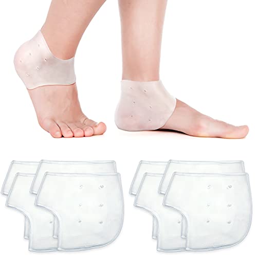 SATINIOR 4 Pairs Gel Heel Protectors Breathable Heel Sleeves Pads Gel Heel Cushion Socks Heel Support Back Foot Sleeves for Heel Plantar Fasciitis Insoles Heel Pain Relief and Cracked Heels (White)
