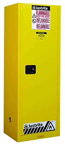 Justrite 892220 Sure-Grip EX 22 Gallon, 65' H x 23-1/4' W x 18' D, 1 Door, 3 Shelf, Self-Close Yellow Slimline Flammable Storage Cabinet