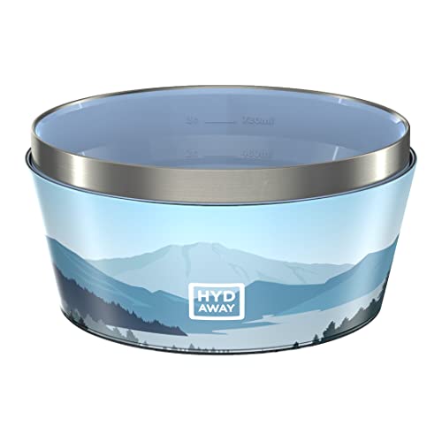 HYDAWAY Collapsible Insulated Bowl with Lid - 1 Quart (950ml), Silicone I Large Collapsible Bowls for Camping, RV, Hiking & Travel, Portable Dog Water Bowl, Collapse to 1-inch, Spill-Proof & Steel Rim