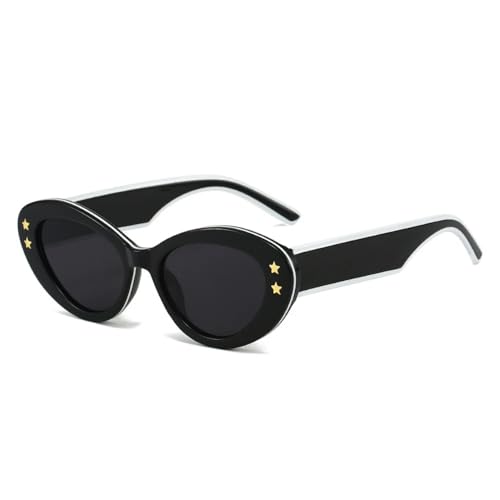 FAMAULD Oval Sunglasses Women Retro Star Shades Eyewear Fashion Cat Eye Sun Glasses Unisex,Black Red,One size