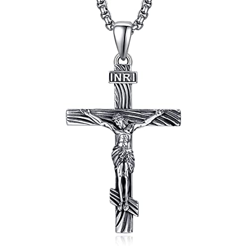 ADMETUS Crucifix Necklace Men 925 Sterling Silver Orthodox Cross Necklace Cross Pendant Protection Jewelry Religious Gifts