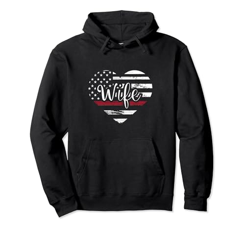 Firefighter Wife Thin Red Line Pride American Flag Hoodie