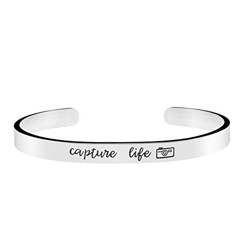 JoycuFF Capture Life Photographer Gift Photo Grad Jewelry Camera Jewelry Mantra Cuff Bangle Bracelet