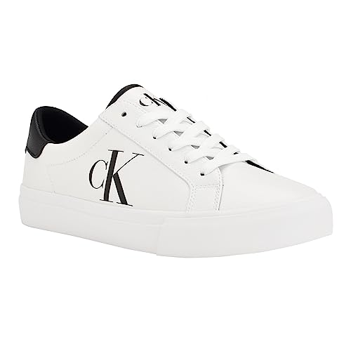 Calvin Klein Men's REX Sneaker, White/Black, 10.5