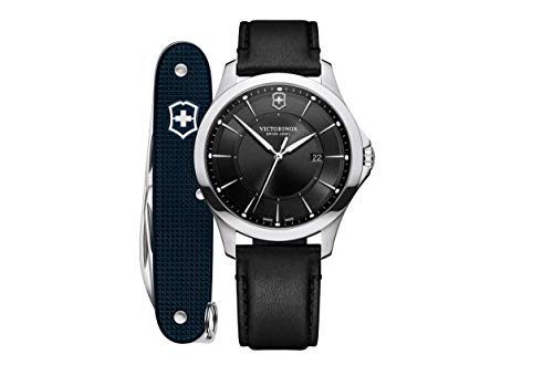 Victorinox Alliance, Black dial, Silver Bezel, Black Leather Strap with SAk