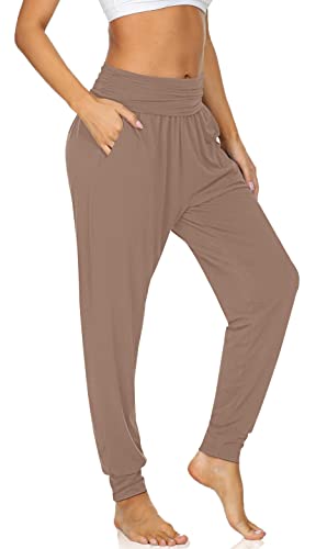 UEU Women's Comfy High Waist Ankle Yoga Joggers Pants Loose Fitting Studio Workout Sweatpants Lounge Pant with Pockets(LightCoffee,S)