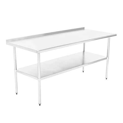 Pearington NSF Certified Stainless Steel Kitchen Prep and Work Table, Commercial Work Table for Restaurant and Home, 72' x 30', Stainless Steel