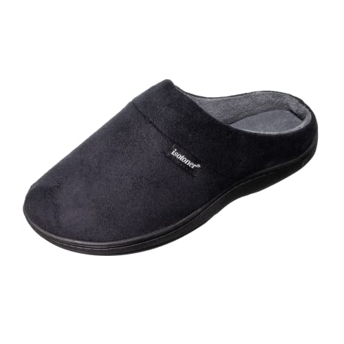 isotoner Men's Slippers, Open Back Slip On with Gel Infused Memory Foam, Indoor/Outdoor Sole and Skid Resistance Black, Size XL 11-12