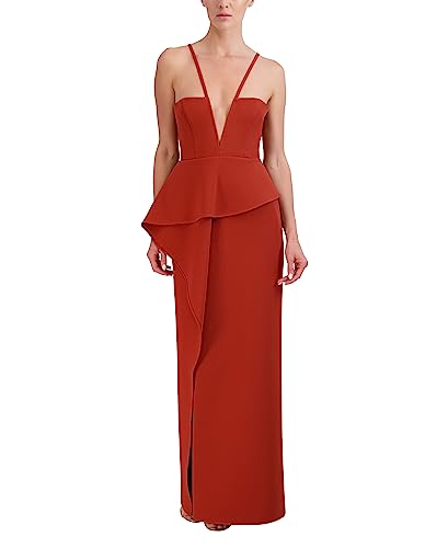 BCBGMAXAZRIA Women's V Neck Off The Shoulder Maxi Peplum Gown, Red Ochre, 2