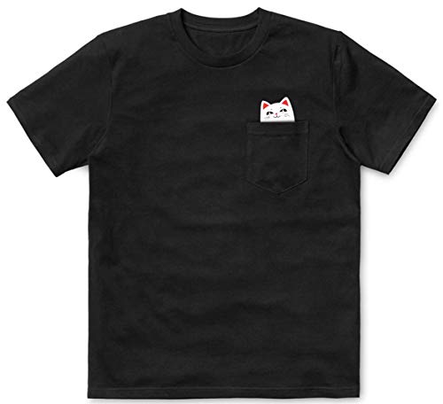 Funny White Cat Middle Finger Pocket T-Shirt Pet Humor Adult T-Shirt Cats Lover