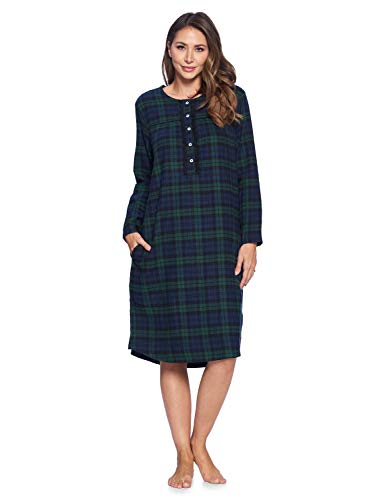 Ashford & Brooks Women's Flannel Plaid Long Sleeve Nightgown - Blackwatch Plaid - X-Large