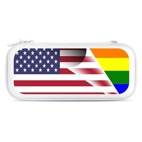 USA Flag LGBTQ Pride Rainbow Flag Compatible with Switch Case with Wristlet Travel Carrying Bag Holds 15 Game Cartridges White-Style