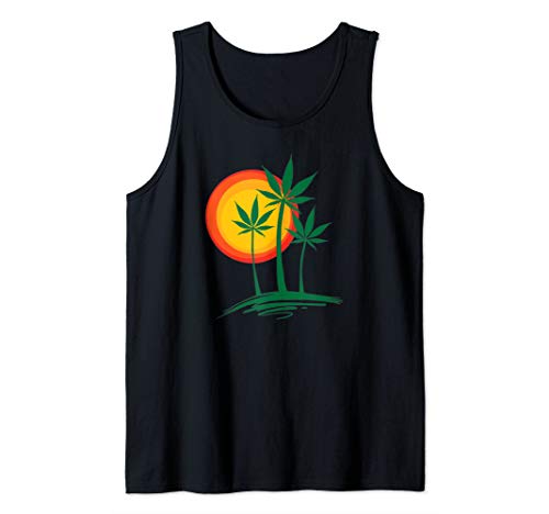 Beautiful Marijuana Weed Palm Tree Paradise Tank Top