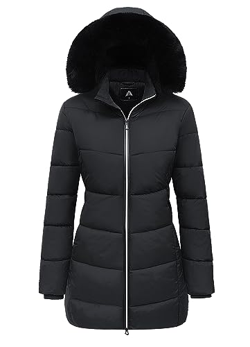 MOERDENG Women's Winter Windproof Warm Down Coats Waterproof Thicken Hooded fashions Puffer Jacket Black 01-S