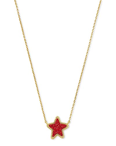 Kendra Scott Jae Star Short Pendant Necklace, Fashion Jewelry, 14k Gold-Plated, Bright Red Drusy