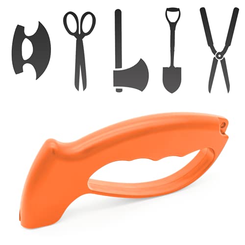 Axe & Machete Knife Sharpener, Handheld Knife & Tool Sharpener, Professional Sharpening Ulu Knife Axe Hatchet Machete, Restore, Repairs & Hone Serrated Blades, Cutting Tools, Cleavers, (Orange)