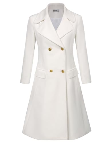 GRACE KARIN Women Fall Winter Double-Breasted Pea Coat Long Trench Jacket Outcoat White XXL
