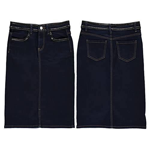 BGDK Women's Comfort Pull-On Stretch Denim Pencil Skirt DC-720 Navy x Small