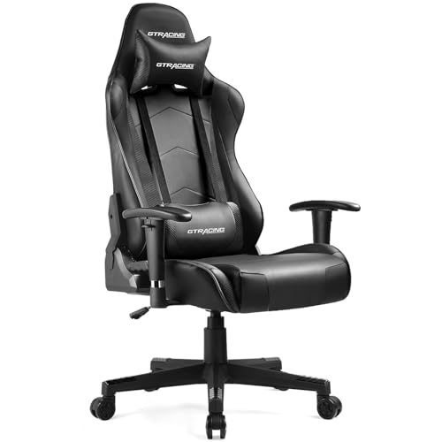 GTRACING Gaming Chair Racing Office Computer Ergonomic Video Game Chair Backrest and Seat Height Adjustable Swivel Recliner with Headrest and Lumbar Pillow Esports Chair,Black