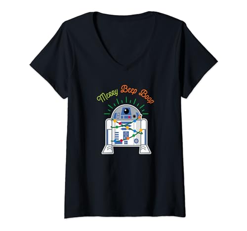 Star Wars R2-D2 Droid Cute Christmas Holiday Merry Beep Boop V-Neck T-Shirt