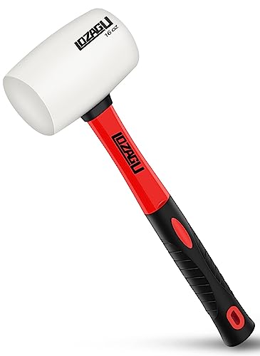 LOZAGU 16oz Rubber Mallet Hammer, Fiberglass Handle, Rubber Mallet for Flooring, Tent Stakes, Woodworking, Camping, Soft Blow Tasks without Damage