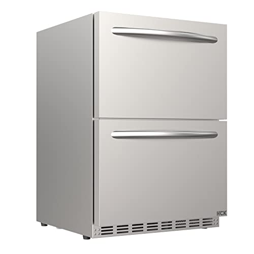 HCK 24 inch Weather Proof Design Indoor and Outdoor Undercounter Drawer Fridge, Built-in Beverage Refrigerator for Home and Commercial Use, Stainless Steel